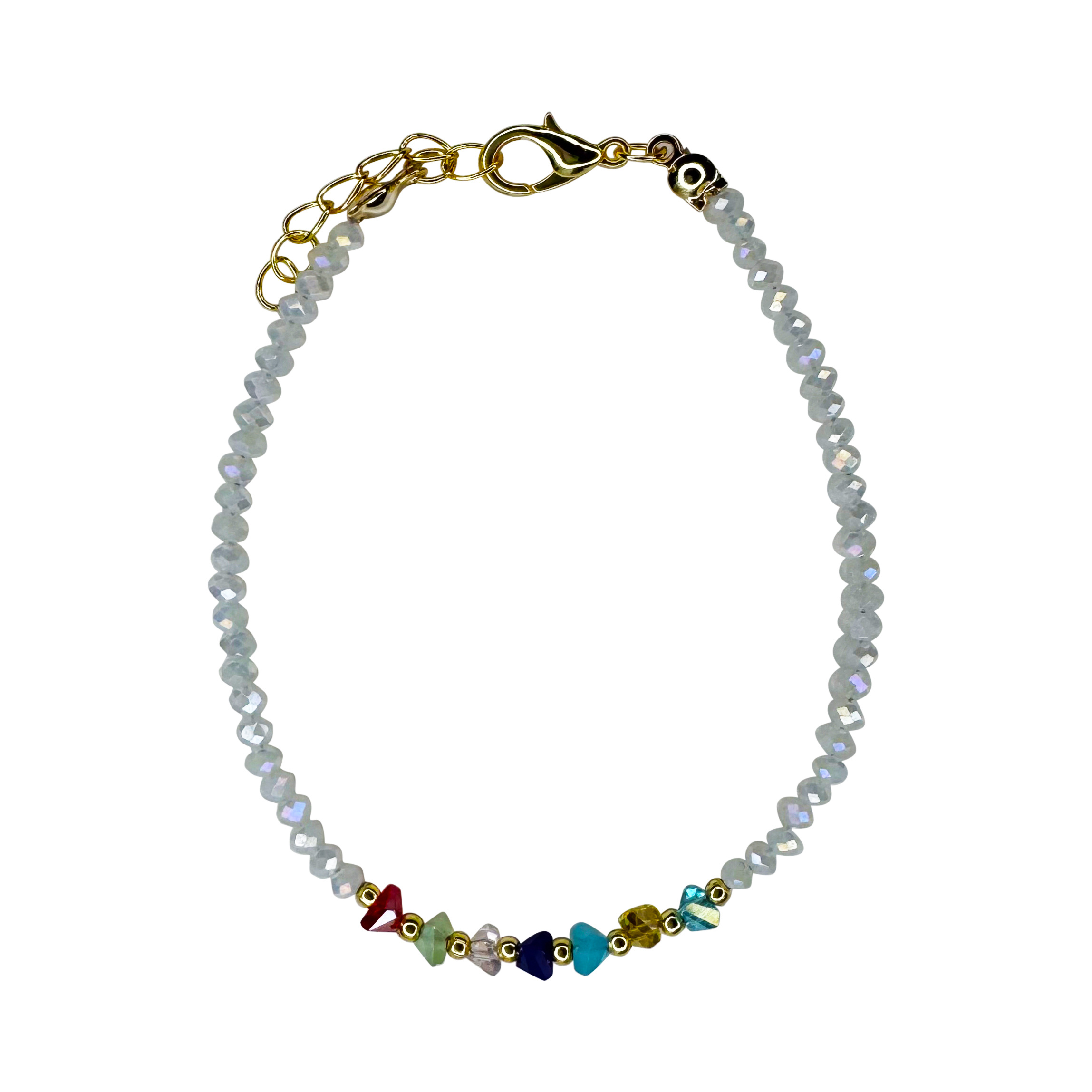 Women's Clear Beaded Bracelet with Colorful Triangle Accents